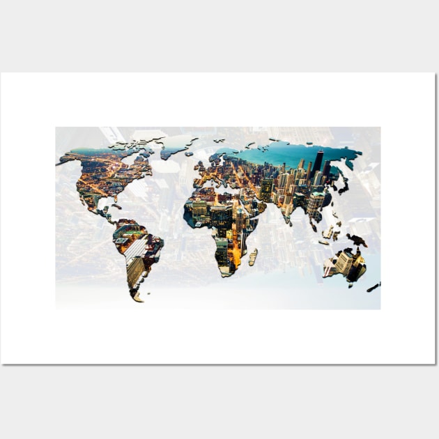 World map & town Wall Art by Choulous79